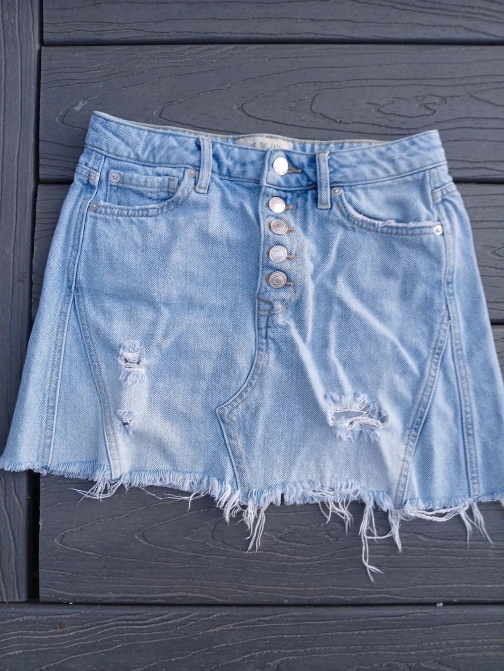 We The Free Light Blue Distressed Denim Mini Skirt